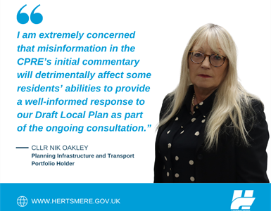 Cllr Nik Oakley, our Cabinet Member for Planning, Infrastructure and Transport, has provided a response to CPRE Hertfordshire following its initial commentary on Hertsmere's Draft Local Plan.